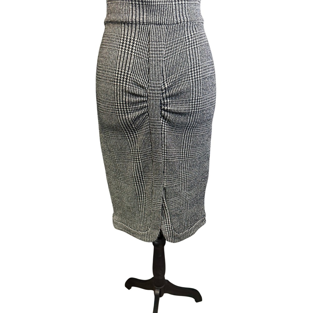 Diane von Furstenberg Skirt Womens 8 Black White Wool Houndstooth Ruched Pencil